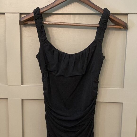 BCBG maxAzria ruched asymmetric hem midi dress black size XS - Picture 9 of 15